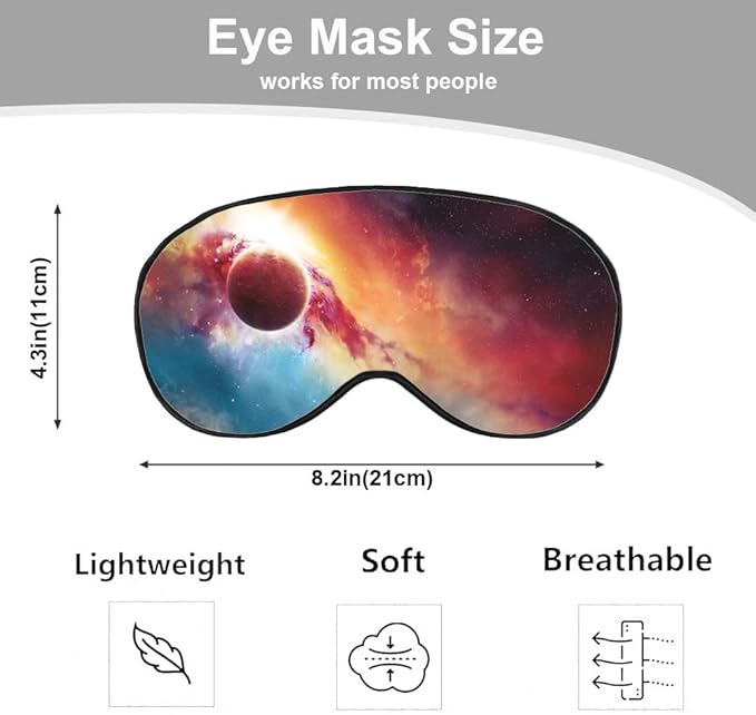 Galaxy Space Sleep Mask Eye Mask Starry Sky Planet Universe Solar System Shiny Red Blue Sleep Mask Light Blocking Adjustable Soft Eye Masks for Women Deep Rest Travel