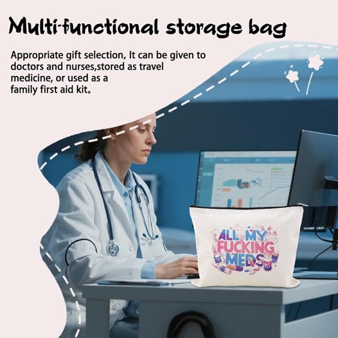 Patient Medication Pouches for Traveling Med Case for Pill Box Storage Container Pharmacy Doctor Medical Funny Novelty Gifts for Physician Nursing Assistant Pharmacist Nurses Makeup Bags for Work Camp