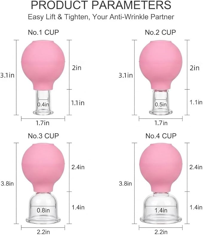 Professional Glass Facial Cupping Set & Therapy Kit – 4 PCS Silicone Vacuum Suction Cups for Face and Body, Anti-Wrinkle, Lifting, Muscle Pain Relief, Complete Cupping Massage Set for Home Use