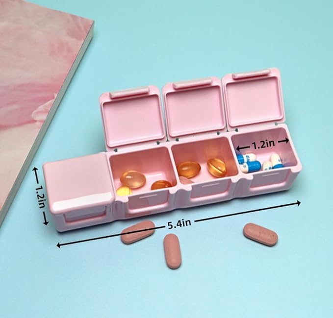 3 Pieces Pill Organizer, 4 Compartments Moisture Proof Pill Box Pocket Purse Portable Travel Vitamin Container Medicine Case