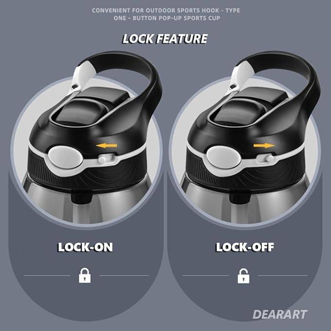 DEARART 24oz Water Bottles With Straw, Leakproof BPA FREE Hidden Nozzle, Flip Up Lid Clear Bottle With Handle Easy Clear, Suit Office Sports Travel Gym Yoga, Black