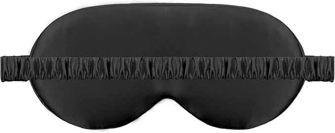 Luxury 22 Momme Mulberry Silk Eye Mask for Women Men Blindfold with Elastic Strap,100% Pure Silk Travel Eye Covers Light Blocking Lightweight Cooling Soft Night Eyeshade Sleep Masks,Black