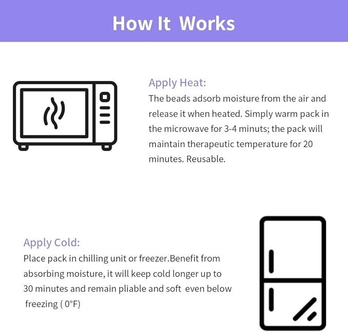 UNI-GO Silica Beads Microwave Heating Pad for Hot Compress and Cold Compress, No Smell, Reusable Microwavable Heating Pad for Back, Neck, Shoulder, Leg, Muscle Ache & Cramps. (Violet-7"x21")