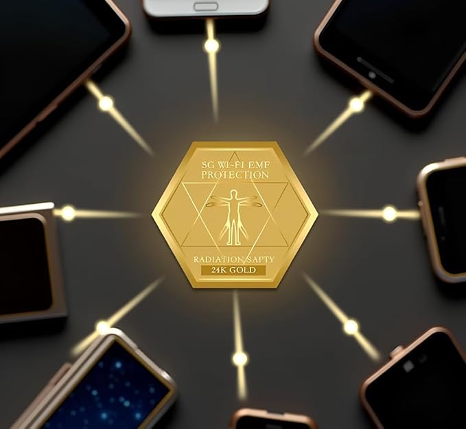 AlphaDesignLuxe 24K Gold Protection Stickers 6-Pack – Luxury Wellness Tags for Smartphones, Tablets & Laptops – Decorative Device Support Stickers