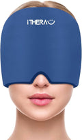 iTHERAU Migraine Relief Cap，Migraine Ice Head Wrap，Headache Ice Hat，Cold Therapy Headache Relief Cap for Migraine Eyes Mask Dark Blue Headache Ice Pack Stress Relief