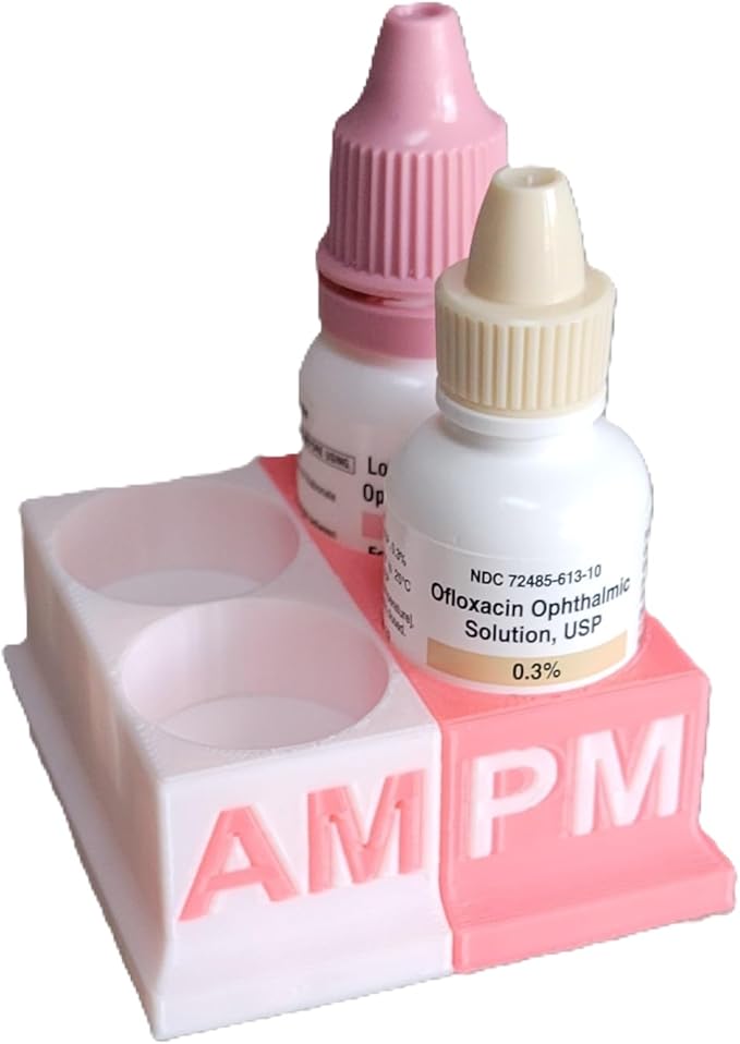 Znet3D Eye Drops Bottle Organizer & Tracker – AM/PM 4-Slot (White/Pink)