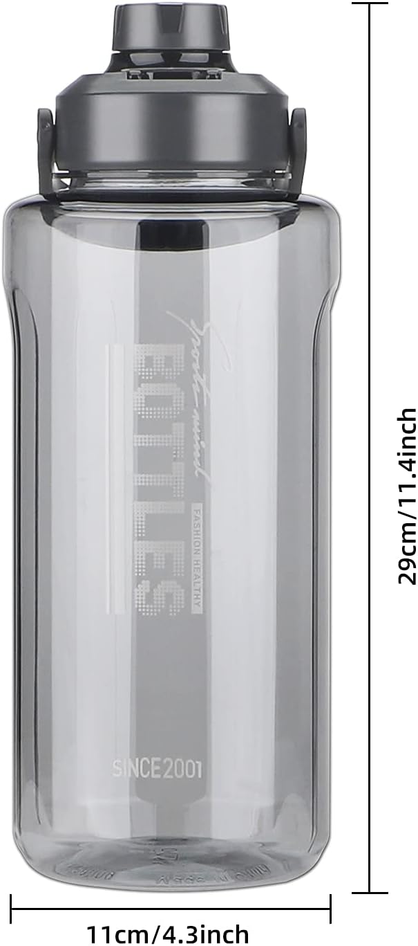 Half Gallon/64oz Water Bottle With Handle, Leak proof with removable strainer, BPA Free Fitness 2L Sports Water Jug, ensure You Drink Enough Water Daily for Gym and Outdoor Sports(Grey)