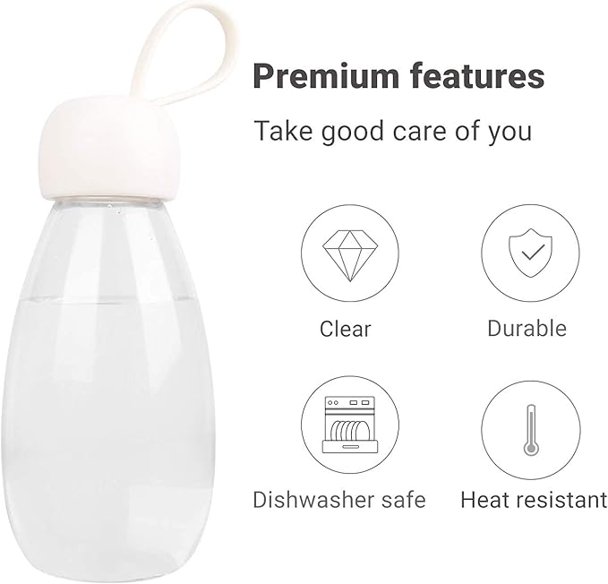 emoi BPA Free Water Bottle, 12oz/360ml Cute Water Bottle with Carrying Strap, Ideal for Kids Boys Girls Students Women Healthy Hydration-White