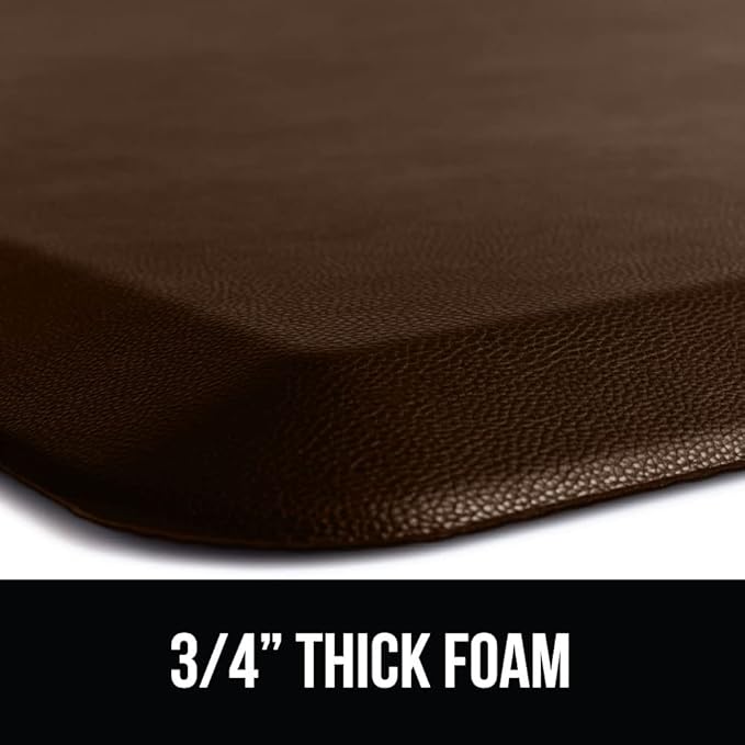 GORILLA GRIP Comfortable Cushioned Kitchen Mats for Floor, Waterproof and Stain Resistant Soft Top, 3/4 Inch Thick Ergonomic Standing Desk Anti Fatigue Mat, Foam Supports Ankles and Feet, 20x32, Brown