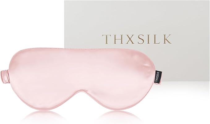 THXSILK Sleep Mask 100% 25 Momme Pure Mulberry Silk Super Smooth Cooling Sleep Eye Mask Blackout for Women/Man/Kids, Eye Cover with Wide Head Strap for Good Night Sleep, Charming Pink