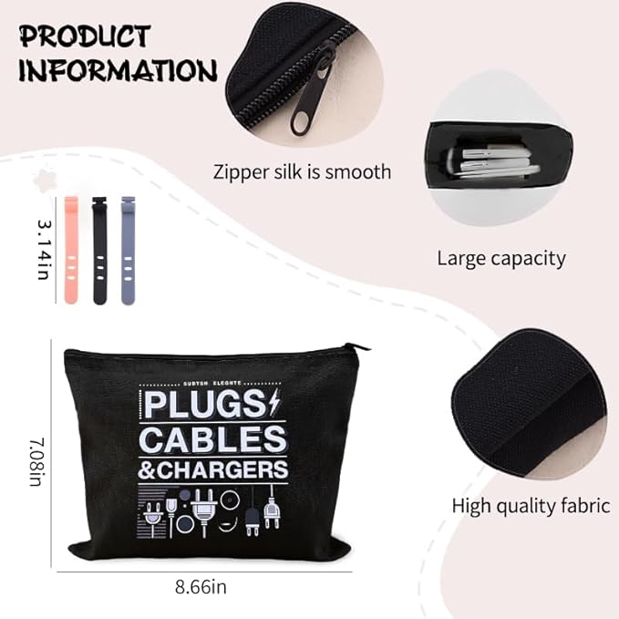 Small Electronic Gift Bag Pouch Travel Charging Cable Pouch Camping Cord Organizer Bags Wire Storage Ties Reusable Plug Charger Case Bags Portable Earphone Pouches with Zipper Electrician Gift Pouches