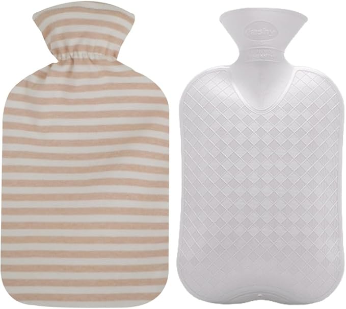 Fashy Hot Water Bottle with Ivory Soft Cotton Cover (67oz / 2L) – Made in Germany