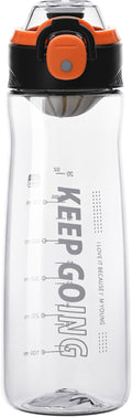27OZ Reusable Plastic Water Bottle, Clear with Measurements, Sports Bottle for Running, Gym, Hiking, Black