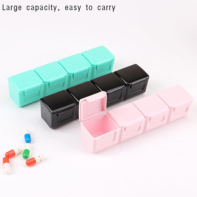 3 Pieces Pill Organizer, 4 Compartments Moisture Proof Pill Box Pocket Purse Portable Travel Vitamin Container Medicine Case
