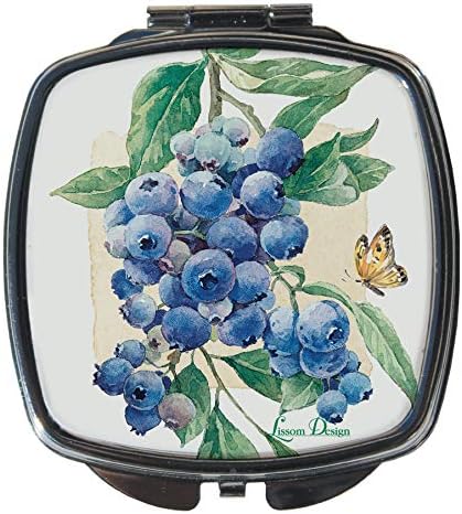 Lissom Design Compact Mirror - Handheld Magnifying Cosmetic Mirror, 2.63-Inch, Farm Fresh - Square - Blueberries