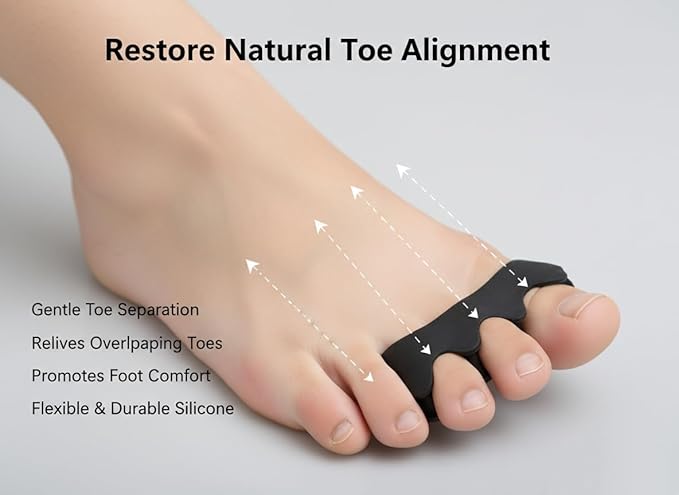 Toe Separators for Functional Fitness Athletes - Toe Straighteners for Foot Pain Relief and Plantar Fasciitis - Fix Feet - Fix Toes - Fix Bunions - Toe Spacers for Crossfit Black-A
