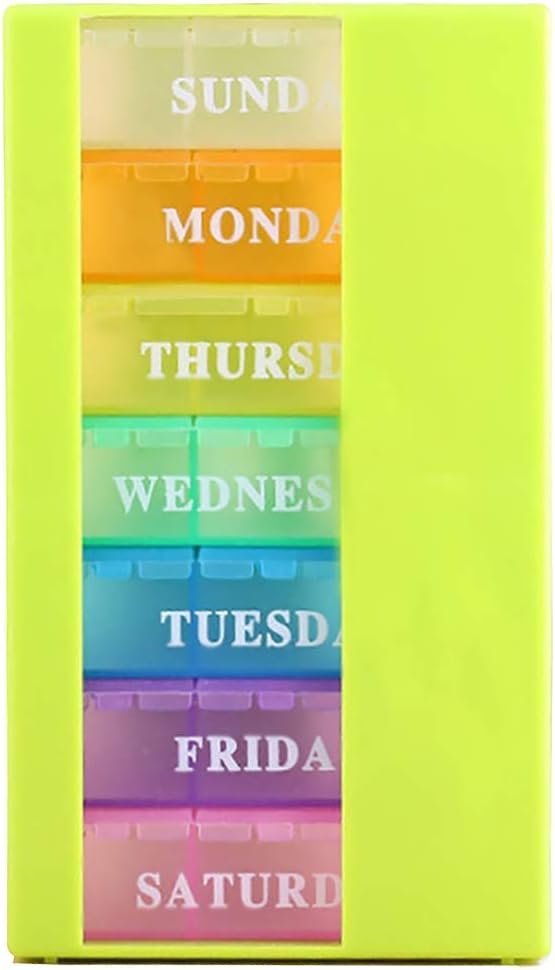 Medicine Organizer with 7 Small Pill Organizers 3 Times a Day Large Stackable Pill Dispenser for Supplement Vitamin Pills (Green, 2PCS)