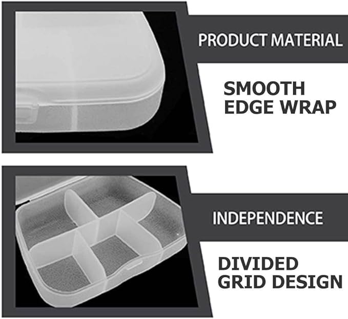 FRCOLOR Transparent 6 Compartment Pill Organizer Compact Medicine Box 3.34X2.36X0.78 Inch Portable Weekly Pill Case for Travel Home School Use