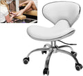 Pedicure Chair for Nail Tech,Adjustable Height, Hourglass Type Ergonomic Back Support Rolling Swivel Stool,Pedicure Stool for Feet Perfect for Massage and Salon Office Facial Spa Medical Tatoo(White)