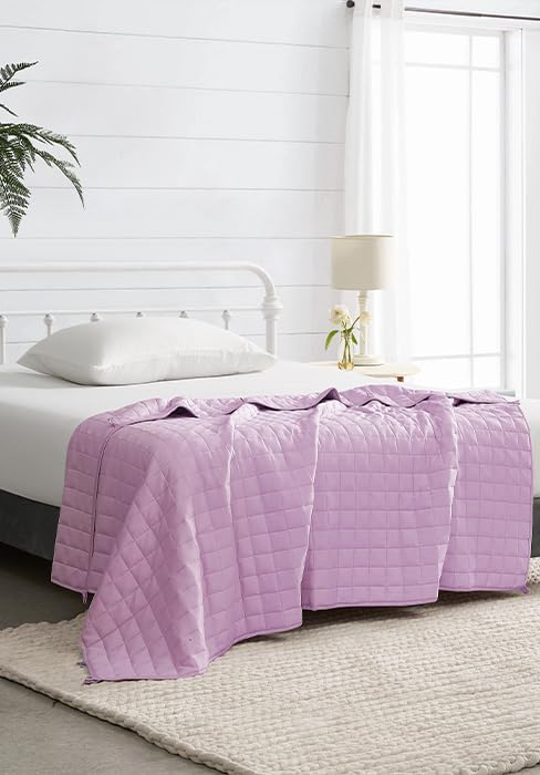 YnM Exclusive Weighted Blanket, Organic Long Stapled Cotton with Glass Beads, Bed Blanket for One Person of 190lbs, Ideal for Queen/King Bed (60x80 Inches, 20 Pounds, Lavender)