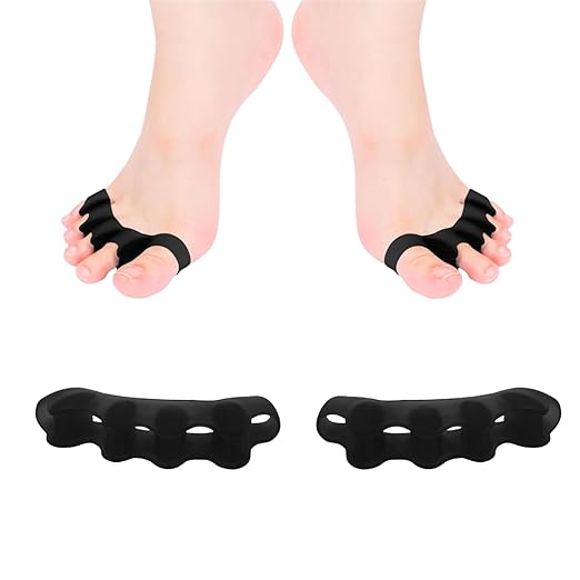 Toe Spacers for Women and Men, Toe Separators for Pedicure, Bunion Corrector, Hammer Toe Straightener, Plantar Fasciitis, Toe Spreaders for Foot Pain Relief and Foot Health. (2, Black)