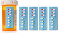 Peel and Stick Reusable for 12 + Refills, Pill/Medication/Vitamin/Pet Med Tracker & Reminder, Attach to Your Bottle, Organizer-Free, Curved‑Back (Blue, 5-Pack)