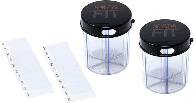 Monster Jr Supplement Pill Dispenser with Labels - Holds Small Medium Medication Vitamins and Easily Dispense from One Container Includes Compartment Labels (Monster Jr - 2 Pack)