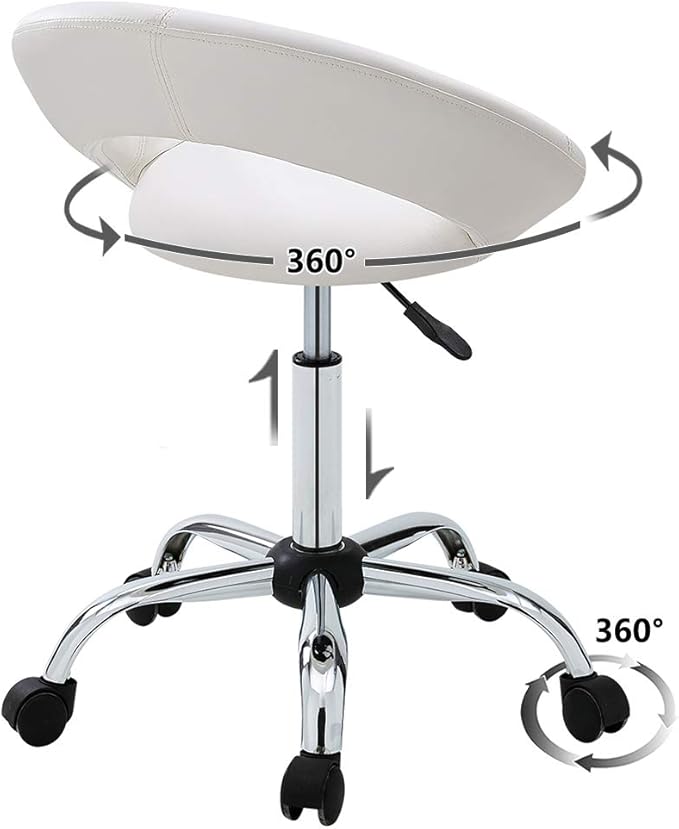 DUHOME Adjustable Swivel Work Stool Task Chairs,White Massage Salon Home Office Facial Spa Medical Chair Stool Backrest Cushion & Wheels