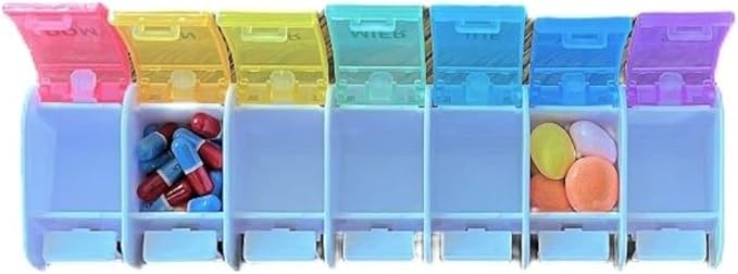 Healthaccessories Spanish 7 Day Once-a Day Weekly Pill Planner Organizer - Large Compartment Pill Boxes Store Medications for Entire Week. Easy See Through. para un semana