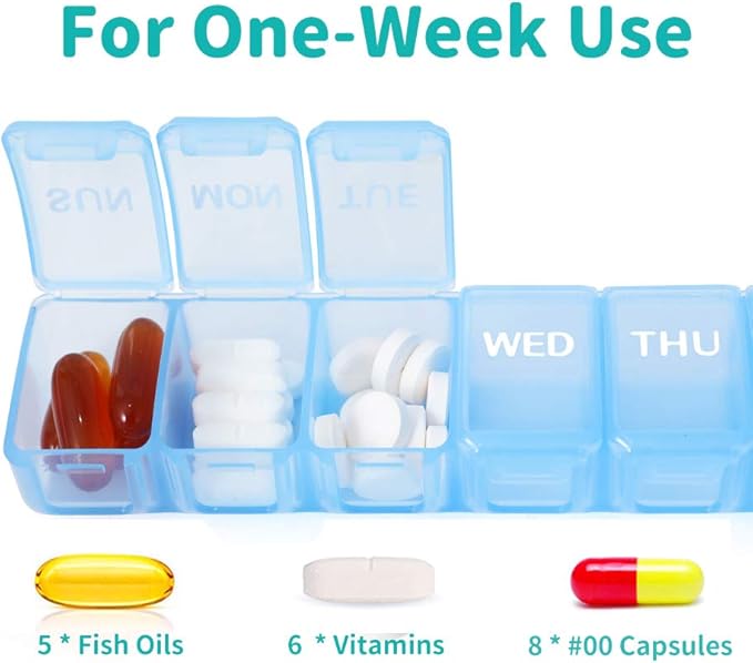 2 PCS Small Weekly Pill Organizer 7 Days,Pocket Daily Pill Case, Daily Planner, Pill Box for Pills/Vitamin/Fish Oil/Supplements (Blue)