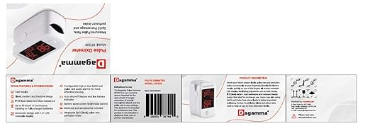 Dagamma DP200 Fingertip Pulse Oximeter, Heart Rate Measurement, Blood Oxygen Saturation Monitor SpO2 with LED Screen, IP22 Level Water and Dust Resistance, Batteries, Lanyard (White)
