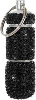 Bling Pill Case Portable Travel Pill Container Bottle Rhinestone Waterproof Small Pill Holder with Keychain Cute Mini Pill Storage Box (Black)
