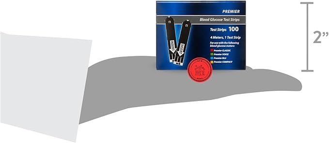 Premier Blood Glucose Test Strips | Blood Glucose Test Strip | Blood Sugar Test Strips | Premier Test Strips 100 Count + STS Sticker.