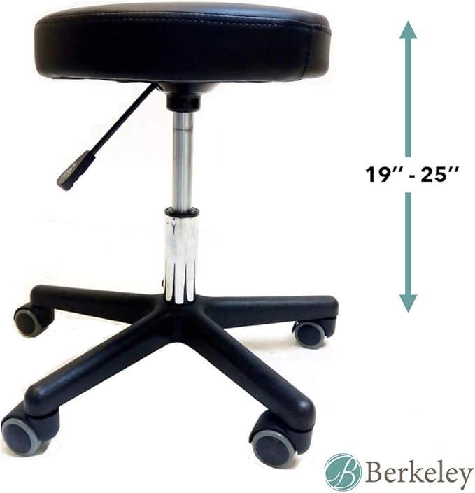 Terrell Office Stool (Black) with Adjustable Height 19" to 25" and Castors, Ideal for Office, Clinic, Tattoo Studio, Ultra Thick Cushion with Diameter 15”, Sturdy & Comfortable