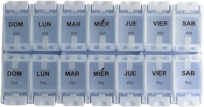 Healthaccessories Spanish Pill Box 7 Day Twice-a Day AM PM Weekly Pill Planner Organizer - Large Compartment Pill Boxes Store medications for Entire Week. Easy See Through. para un semana.