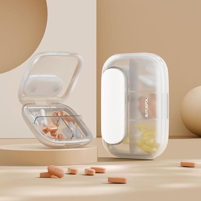MURRI&MURRDI Travel Pill Organizer, Small Pill Container 6 Compartments, Daily Pill Box for Pocket, Portable Pill Case for Purse, Detachable Medicine Organizer（G White）