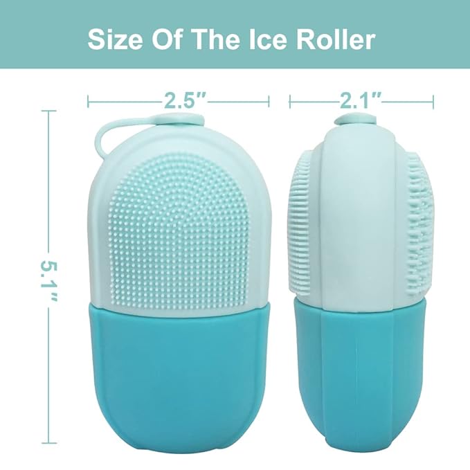 Reusable Cube Silicone Mold Ice Roller With Brush For Face Cold Therapy Facial Massage Roller (Blue)
