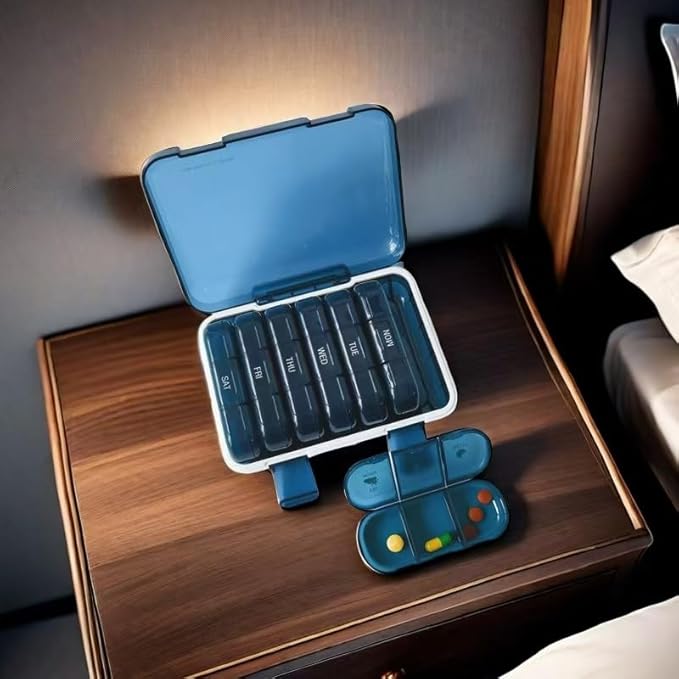 7 Day Weekly Pill Organizer - 3 Times a Day, Waterproof Travel Pill Box for Vitamins & Fish Oil