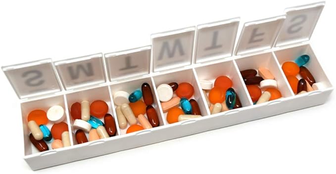 Jumbo Weekly 11" Pill Organizer - Extra Large Compartments Will Hold 7 Days Worth of Vitamins and Medications - Great Size for Gummy & Chewable Vitamins (1)