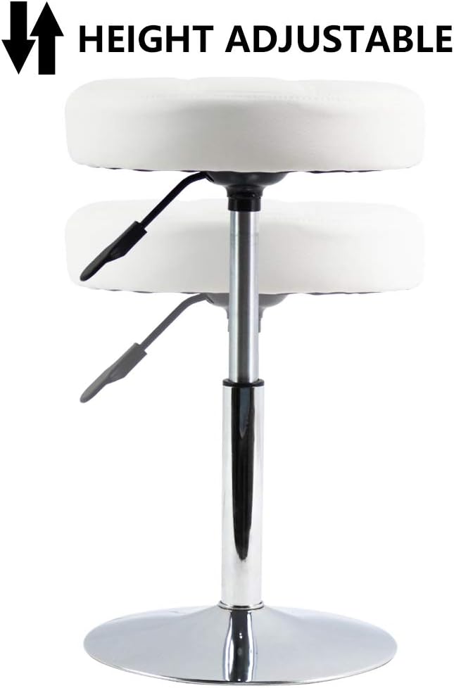 FURWOO Adjustable Swivel Barstool, White, PU Leather, 32cm Diameter, 220lbs Maximum Load