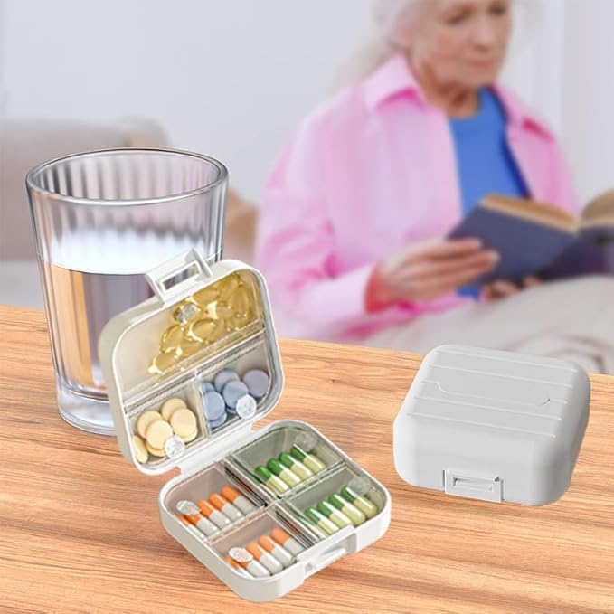 Travel Pill Case Container Medication Daily Organizer with Labels,Travel Box Holder 7 Compartment Supplement Holder for Purse