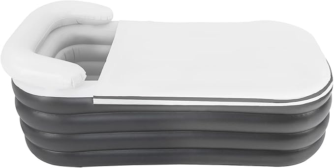 Inflatable Bathtub Adults, Portable Ice Bath Tub for Athletes, Outdoor & Indoor Freestanding Foldable Bathtub with Electric Air Pump and Cup Holder (Gray)