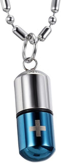 OIDEA Stainless Steel Pill Case Capsule Cross Medicine Keepsake Pendant Necklace Jewelry for Women and Men 22 inch Chain
