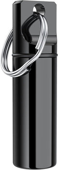 Small Pocket Pill Box Keychain, Aluminium Alloy Portable Mini Pill Organizer Case Container for Purse, Waterproof Metal Pill Holder Medicine Bottle for Outdoor Camping Travel (Black)