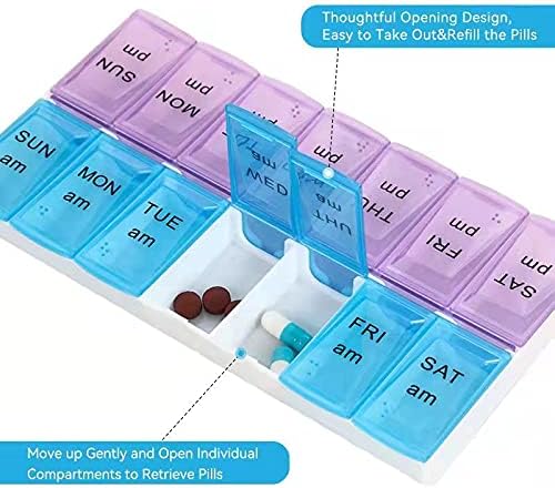 SJK Pill Organizer 2 Times a Day, Weekly Pill Box 2 Per Day, AM PM Pill Case, Day Night Pill Container 7 Day, Vitamin Case Twice a Day