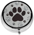Pill Box 3 Compartment Pocket Small Pill Organizer Mini Metal Pill Holder Travel Portable for Man Woman Old People and Children - Dog Footprints