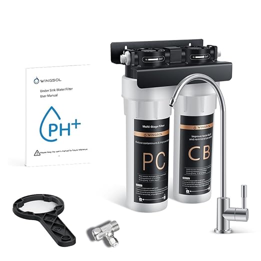 Wingsol Under Sink Alkaline Water Filter with Faucet, 2-Stage Water Filter System Reduces Heavy Metals, Chlorine, Sediment, Improves pH and Taste, Remineralization, NSF 42&53 Certified