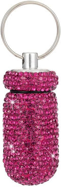 1PCS Bling Crystal Rhinestone Portable Pill Case Pill Container Waterproof Pill Holder with Keychain Glitter Travel Pill Box Small Medicine Dispenser Bottle Storage for Outdoor Camping Travel,M