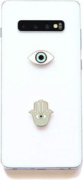 Metal Charm Stickers for Cell Phone Cases. Evil Eye and Hamsa Set of 2 Reusable & Removable Leaves No Residue. Universal Spiritual Symbols of Protection and Good Luck. (Evil Eye and Hamsa Hand.)
