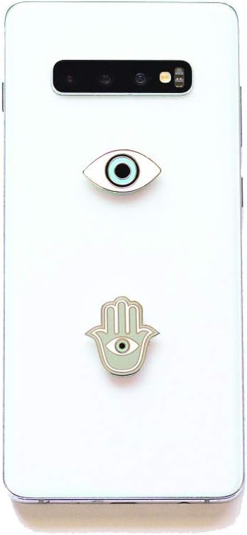 Metal Charm Stickers for Cell Phone Cases. Evil Eye and Hamsa Set of 2 Reusable & Removable Leaves No Residue. Universal Spiritual Symbols of Protection and Good Luck. (Evil Eye and Hamsa Hand.)